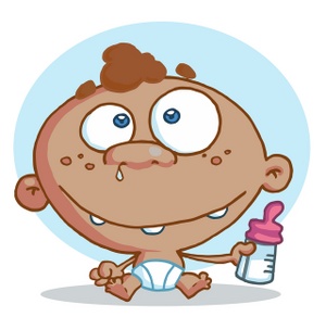 acclaim clipart: a baby boy with a snotty nose holding a bottle