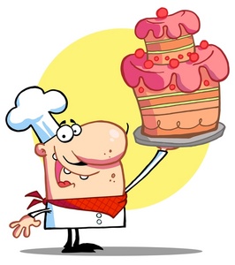 acclaim clipart: a chef holding a birthday cake