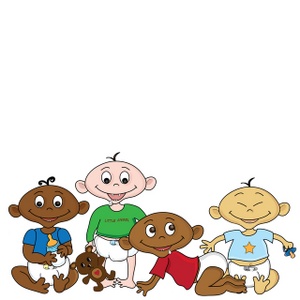 acclaim clipart: a diaper load full of diverse cartoon babies of different nationalities