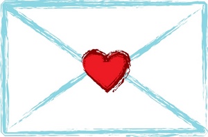 a love letter with a red heart sealing the envelope closed