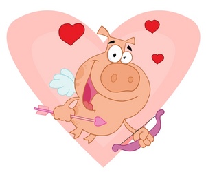 acclaim clipart: a pig cupid with his bow and arrow surrounded by hearts
