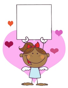 acclaim clipart: a smiling african american angel with a blank valentines card
