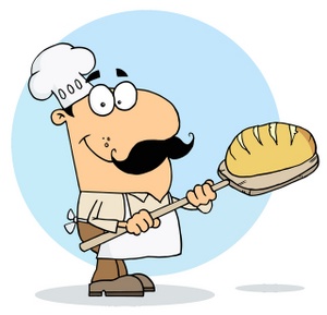 acclaim clipart: a smiling baker holding a loaf of bread