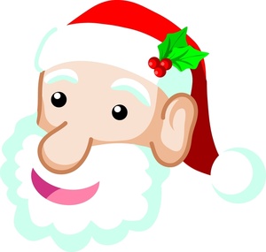 acclaim clipart: a smiling santa with holly leaves and berries in his hat
