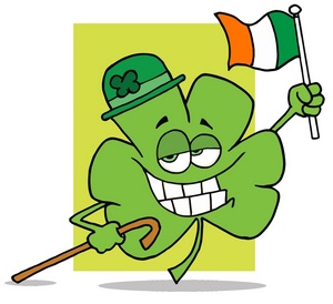 acclaim clipart: a smiling shamrock waving the flag of ireland