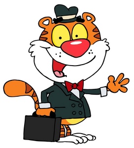 acclaim clipart: a smiling tiger businessman