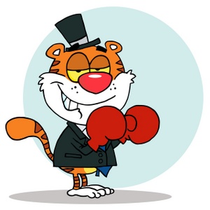 acclaim clipart: a tiger wearing boxing gloves