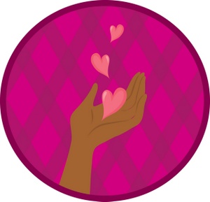 acclaim clipart: a womans hand catching falling hearts as a symbol of love and devotion
