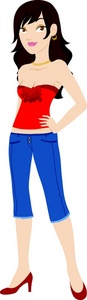 acclaim clipart: a young woman wearing capri pants and a tube top