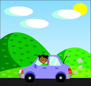 african american black girl driving a car in the country
