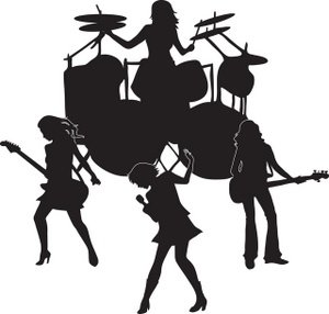acclaim clipart: all girl rock band silhouette