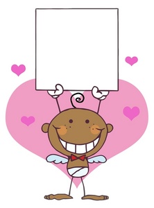 acclaim clipart: an african american cupid holding a blank valentine