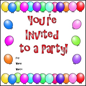 acclaim clipart: an invitation to a party with a colorful ballon border
