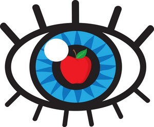 apple of my eye concept drawing  human eye with an apple in the pupil