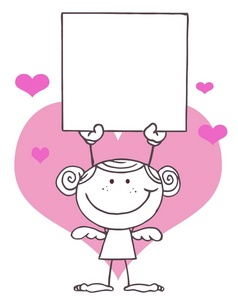 acclaim clipart: black and white angel with pink hearts holding a valentine card