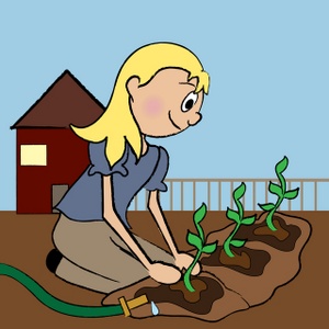 acclaim clipart: blond teen girl planting a garden