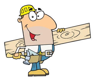acclaim clipart: carpenter at work with hammer and hard hat