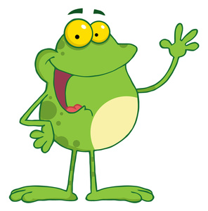 cartoon clipart image of a smiling frog waving
