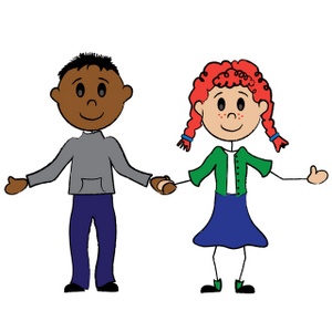 cartoon stick figure boy and girl holding hands