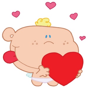 acclaim clipart: cherub cupid holding a red heart