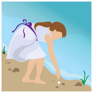 acclaim clipart: child a girl beachcombing for seashells at the waters edge