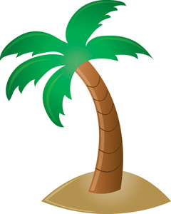 clip art illustration of a leaning palm tree in the sand