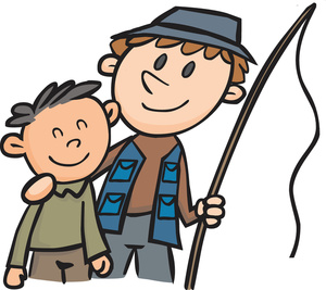 clipart image of a father and son fishing