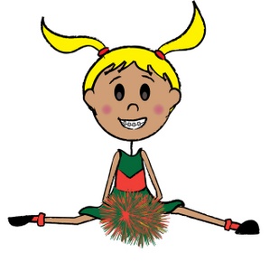 acclaim clipart: cute blonde cheerleader girl with pom poms doing the splits