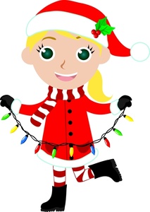 acclaim clipart: cute little girl all dressed up for christmas and ready to hang the christmas lights