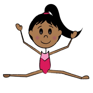 acclaim clipart: drawing of a dark skinned african american or hispanic female gymnast doing the splits