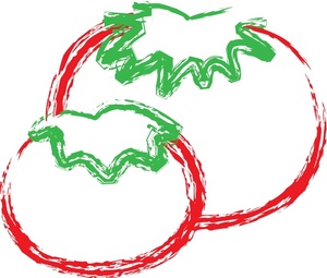 acclaim clipart: drawing of two red ripe tomatoes fresh from the garden