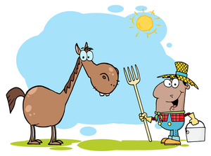 acclaim clipart: farmer with horse on the farm