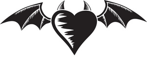 flying heart of love with bat wings and devil horns