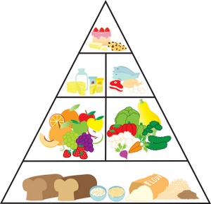 food pyramid showing the various food groups for healthy eating