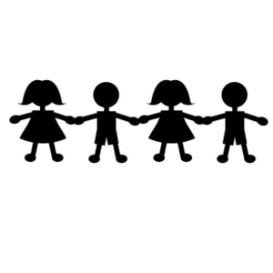 acclaim clipart: four paper doll kids holding hands