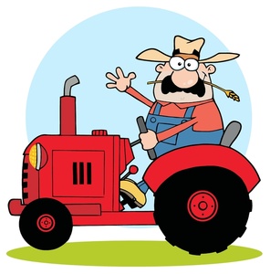 hayseed farmer riding a tractor