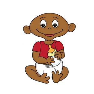 acclaim clipart: hispanic baby in diapers with baby bottle