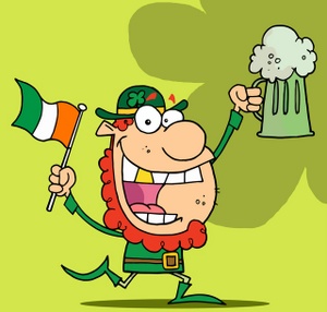 acclaim clipart: irish man waving the flag of ireland and holding a pint of beer