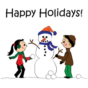 acclaim clipart: kids building a snowman with stick arms carrot nose and scarf