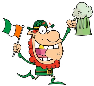 acclaim clipart: leprechaun holding the irish flag and a pint of beer