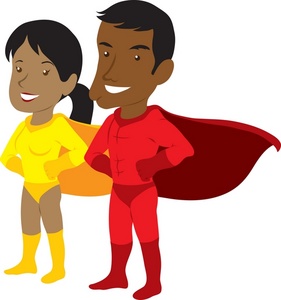 male and female cartoon superheroes