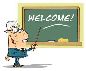 acclaim clipart: male teacher or professor at chalkboard with pointer  welcome back to school