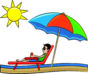acclaim clipart: man relaxing while on vacation in a tropical paradise by the beach