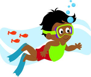 person swimming underwater with a snorkel mask and swim fans