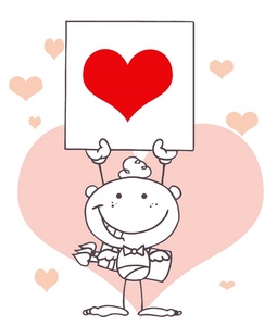 acclaim clipart: pink hearts behind cupid with a red heart valentine