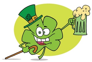 acclaim clipart: shamrock smiling and holding a pint of beer