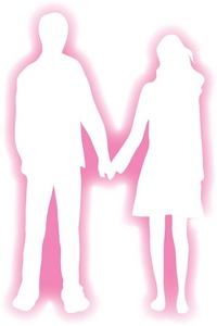 acclaim clipart: shy boy and girl holding hands as they learn the ways of love