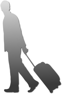 acclaim clipart: silhouette of a business traveler a businessman pulling his suitcase or luggage behind him