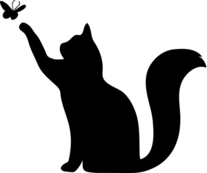 acclaim clipart: silhouette of a cat playing with a butterfly