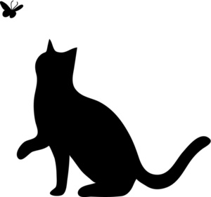 acclaim clipart: silhouette of a cat playing with a butterfly